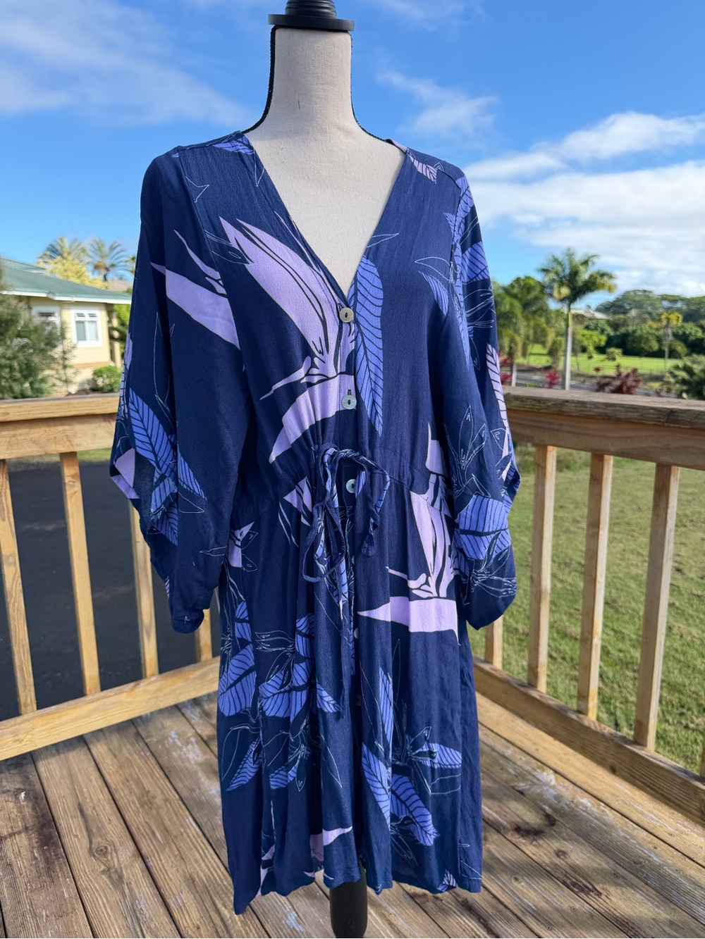 Fighting Eel Navy V-Neck Drawstring Women's Dress